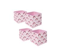 OHS Pack of 4 x Rainbow Print Cube Storage Boxes in Light Pink OHS Light Pink