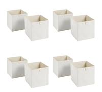 OHS Pack of 8 Matte Velvet Cube Storage Boxes Home Organiser Toys Clothing Bathroom Pop Up Foldable Collapsible Storage Boxes Space Saving Shelves Organiser Cube Baskets, Natural