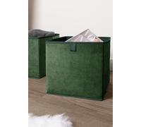 OHS Pair of 2 Matte Velvet Cube Storage Boxes in Dark Green OHS Dark Green
