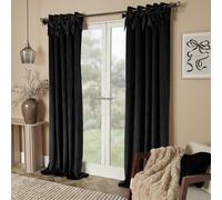 Ohs Pair Of Bow Décor Velvet Eyelet Curtains Ready Made, Black - 90 X 90"