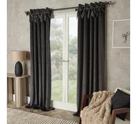 Ohs Pair Of Bow Décor Velvet Eyelet Curtains Ready Made, Grey - 66 X 90"
