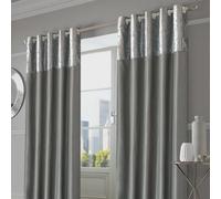 Ohs Pair Of Crushed Velvet Band Curtains Fully Lined Eyelet Ring Silk Window Treatment Panels - Silver Grey, 90" X 72"