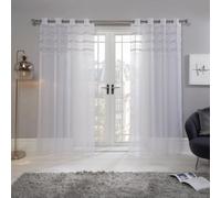 Ohs Pair Of Diamante Voile Net Curtain Eyelet Top, White - 55" X 87