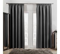 Dreamscene Pencil Pleat Blackout Curtains Set of 2 Thermal Tape Top Heading Panels, Charcoal Grey - Width 66" x Drop 72"
