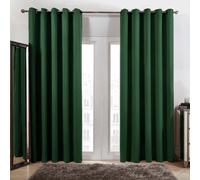 Dreamscene Eyelet Blackout Curtains Forest Green, Decorative Blackout Curtains for Bedroom Living Room Soft Modern Thermal Lined Black Out Curtain 2 Panels, 66x72”