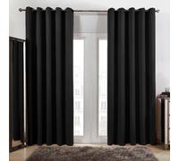 Dreamscene Eyelet Blackout Curtains Set of 2 Thermal Ring Top Window Treatment Panels - Black, Width 46" x Drop 72"