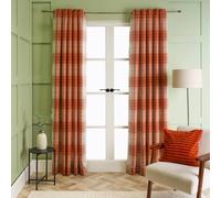 OHS Pair Of Woven Check Eyelet Curtains Textured in Burnt Orange | Size: 168 cm width x 229 cm drop OHS Burnt Orange 168 cm width x 229 cm drop