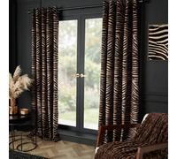 OHS Pair of Zebra Print Matte Velvet Eyelet Curtains Ready Made Panels in Black | Size: 183 cm width x 168 cm drop OHS Black 183 cm width x 168 cm drop