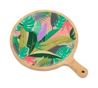 OHS Palm Print Pizza Board, Bamboo Serving Board with Handle Round Cheese Pizza Boards for Serving Meat Bread Fruit Reusable Charcuterie Boards Easy Hanging Loop Storage for Picnic Outdoor, Green