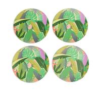 OHS Palm Print Plastic Plates Reusable Set of 4, Unbreakable Picnic Plates Dishwasher Safe Picnic Set for 4 Lightweight Dinner Plate for Kitchen & Outdoor, Green
