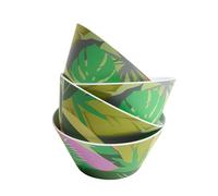OHS Palm Print Plastic Serving Bowls 4 Piece Reusable Kitchen Bowls for Serving Cereal Soup Oatmeal Fruits Lightweight Dishwasher Safe Bowl Sets for Picnic Camping, Green