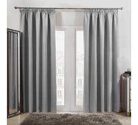 Ohs Pencil Pleat Blackout Curtains Set Of 2 Thermal Tape Top Heading Panels Ready Made, Silver Grey - Width 66" X Drop 72"