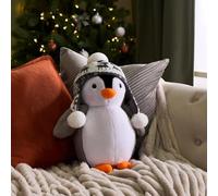 OHS Penguin Shaped Christmas Throw Pillow, Soft Cosy Stuffed Scatter Cushion Christmas Decorations Snuggle Pillow Novelty Cushions for Sofa Couch Bed Gifts for Adults Kids, Grey - 20 x 35cm