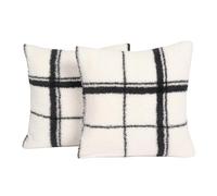 OHS Pillow Covers Pack of 2 Oakley Check Cushion Covers, Soft Cosy Teddy Fleece Fabric Chic Check Pattern Pillowcases For Livingroom Bed Couch, 45x45cm-Monochrome