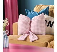 OHS Pink Bow Cushion, Soft Cosy Gingham Scatter Cushion Bedroom Accessories Decorative Pillows Home Decor Back Support Throw Pillow for Sofa Bed Living Room, 35 x 50cm