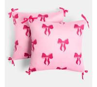 OHS Pink Cushion Covers 45 x 45, Matte Velvet Bow Print Decorative Square Throw Pillow Cover with Invisible Home Decor Bow Cushion Covers Set of 2 for Sofa Living Room Bedroom