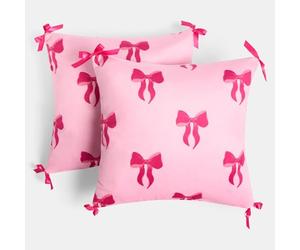 OHS Pink Cushion Covers 45 x 45, Matte Velvet Bow Print Decorative Square Throw Pillow Cover with Invisible Home Decor Bow Cushion Covers Set of 2 for Sofa Living Room Bedroom
