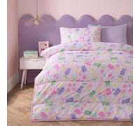 OHS Pink Sweeties Print Coverless Duvet Single Girls Kids Bedding, 10.5 Tog | Reversible Single Duvet with Pillowcase Microfibre Coverless Quilt All Season Sleepovers Travel Camping Blanket