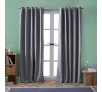 Ohs Pinsonic Velvet Ready Made Eyelet Curtains, Charcoal - 90" X 90"