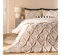 Ohs Pintuck Bedding Set Microfibre Pinch Pleat Duvet Cover With Pillowcase, Natural - Super King