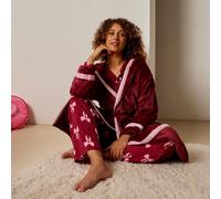 OHS Piped Edge Hooded Dressing Gown Flannel Fleece Sherpa Lined Robe in Burgundy OHS Burgundy One Size