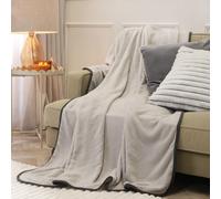 OHS Piped Edge Soft Fleece Throw Lightweight Fluffy Double Bed Blanket in Charcoal | Size: 150 cm × 200 cm OHS Charcoal 150 cm × 200 cm