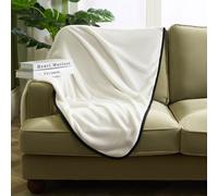 OHS Piped Edge Soft Fleece Throw Lightweight Fluffy Double Bed Blanket in Cream | Size: 150 cm × 200 cm OHS Cream 150 cm × 200 cm