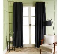 OHS Piped Edge Velvet Curtains Thermal Eyelet Ready Made, Black - 66X72"