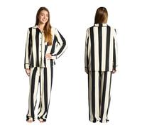 OHS Pjs for Women Sets Stripe, Long Sleeve and Full Length Bottom Womens Pyjamas Bride Pjs Two Piece Button Down Nightwear Sleepwear for Women, Monochrome - L/XL