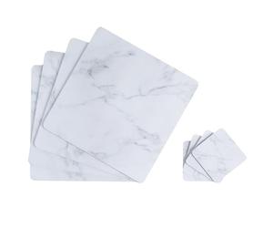 OHS Placemats and Coaster Sets 4, Non-Slip Heat Resistant Square Place Mats for Table Stain Resistant Dinner Mats Wipe Clean Placemats Dining Restaurant, White Marble