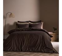 Ohs Plain Dyed Duvet Cover With Pillowcase Bedding Set, Coffee - King