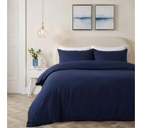 OHS Plain Dyed Duvet Cover with Pillowcase Bedding Set in Navy | Size: Single OHS Navy Single
