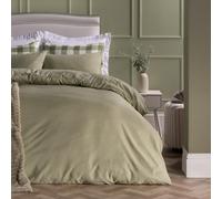 Ohs Plain Dyed Duvet Cover With Pillowcase Bedding Set, Sage - Double