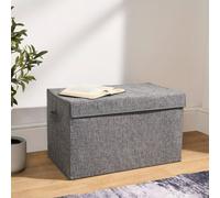 Ohs Plain Foldable Fabric Storage Box Organiser With Lid - Grey