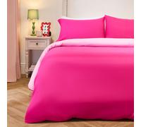 OHS Plain Reversible Duvet Cover With Pillowcase Set in Bright Pink | Size: Double OHS Bright Pink Double