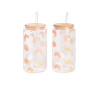 OHS Plastic Glass Tumblers Croissant Glass Cups with Lids and Straws 2 Pack