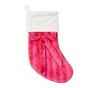 OHS Plush Bow Stripe Christmas Stocking Festive, Hot Pink/Red - 17 Inch