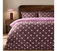 Ohs Polka Dot 10.5 Tog Reversible Coverless Duvet Set Washable Bedding - Brown/pink