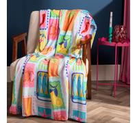 Ohs Postcard Print Flannel Fleece Throw Blanket Soft Bedspread, Multi - 125 X 150 Cm