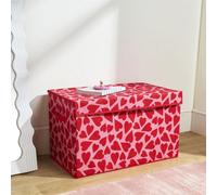 Ohs Print Foldable Fabric Storage Box Organiser With Lid - Pink Hearts