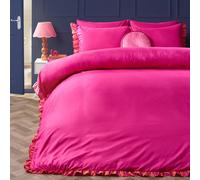 Ohs Print Frill Edge Duvet Cover Set With Pillowcase Microfibre Bedding, Hot Pink/orange/pink - Double