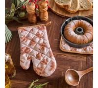OHS Printed 2-Piece Oven Mitt Pot Stand Set Heat Proof Baking Glove in Beige OHS Beige