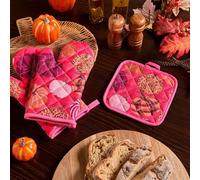 OHS Printed 2-Piece Oven Mitt Pot Stand Set Heat Proof Baking Glove in Bright Pink OHS Bright Pink