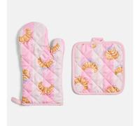 OHS Printed 2-Piece Oven Mitt Pot Stand Set Heat Proof Baking Glove in Light Pink OHS Light Pink