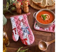 OHS Printed 2-Piece Oven Mitt Pot Stand Set Heat Proof Baking Glove OHS Multicolor