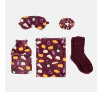 OHS Printed Hot Water Bottle Winter Christmas Gift Set in Burgundy OHS Burgundy