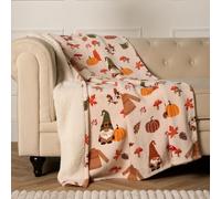 OHS Pumpkin Autumn Gonk Fleece Blanket Throw, Ultra Soft Warm Sherpa Fleece Throws for Sofa Beds Halloween Blanket Sherpa Reverse Throws Living Room Bedroom - Beige, 125 x 150cm