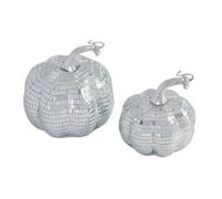 OHS Pumpkin Disco Ball 2 Pack Large Small Silver Hanging Mirror Balls | Glitter Ball Decorations for Halloween Autumn Birthday Party DJ Stages Home Decor Lighting Reflective Disco Balls