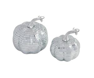 OHS Pumpkin Disco Ball 2 Pack Large Small Silver Hanging Mirror Balls | Glitter Ball Decorations for Halloween Autumn Birthday Party DJ Stages Home Decor Lighting Reflective Disco Balls