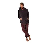 OHS Pyjama Set Mens Teddy Fleece Hoodie and Checkered Full Length Bottom Pyjamas for Men Pullover Pjs Set of 2 Soft Warm Winter Nightwear Sleepwear Loungewear, Burgundy
